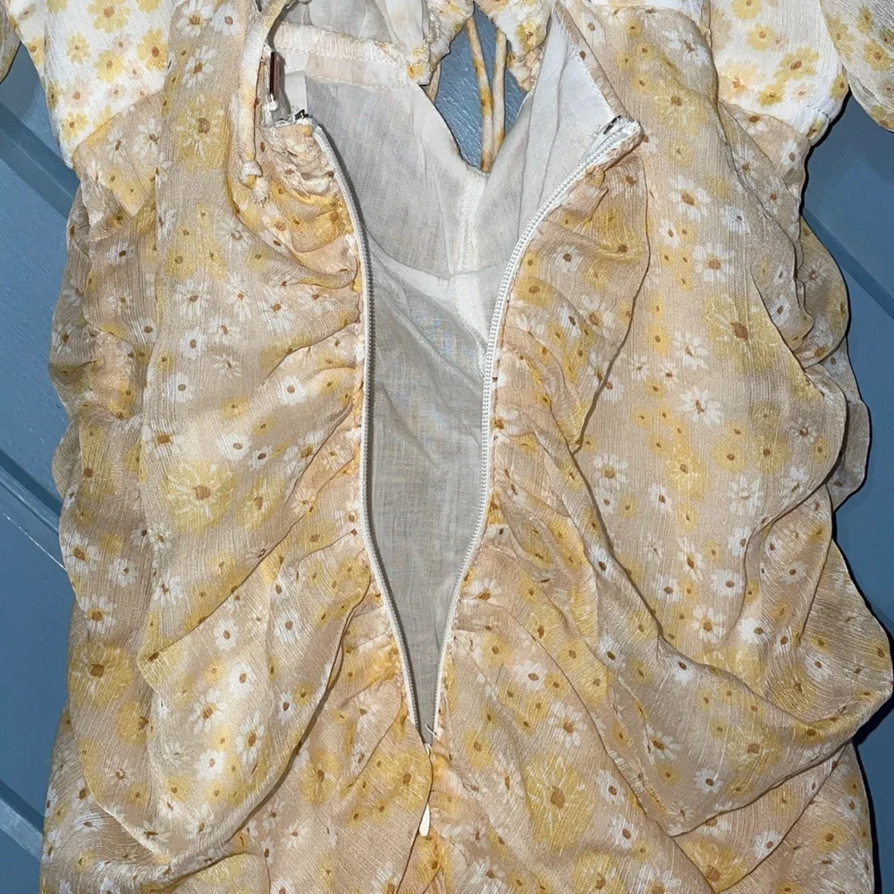 Free People Tessa Ruched Yellow Gold Floral Mini Dress - Picture 9 of 12